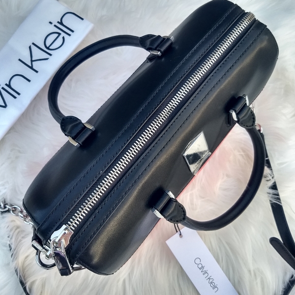 Calvin Klein Watermelon Red Black Calf Leather Tonya Satchel - Picture 12 of 16